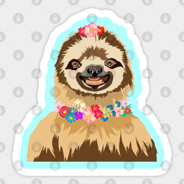 Happy Smiling Positive Sloth with Wildflowers Sticker by Spirit Animals 21